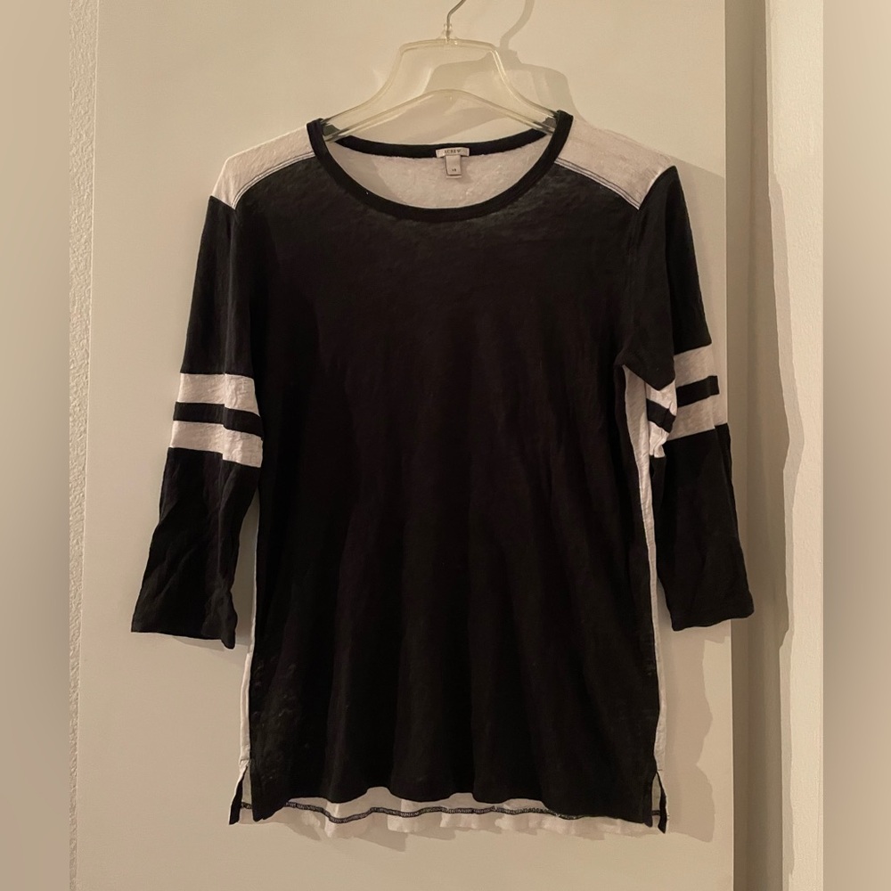 J CREW LINEN- Jersey Crew Neck 3/4 Sleeve T Shirt Top Black/White NWOT